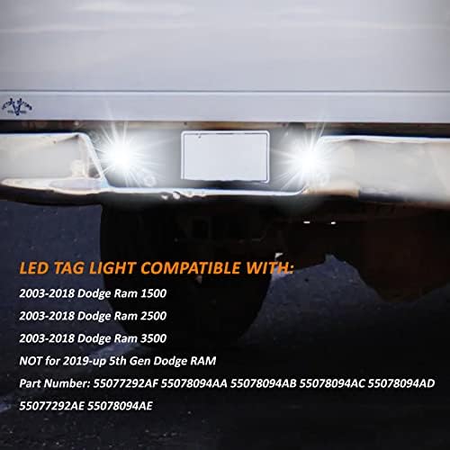 Bestview LED Smoked LED Plate Light com retentor de clipe, Luzes de tag Luzes compatíveis com 2003-2018 Dodge Ram 1500 2500 3500 Caminhão
