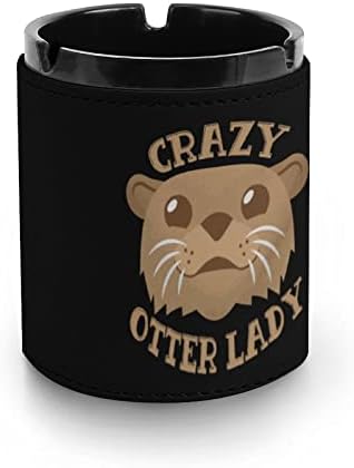 Crazy Lady Lady Lady Premium Leather Ashtray Cigarettes Round Desktop Smoking Ash Bandey para carro ou uso ao ar livre