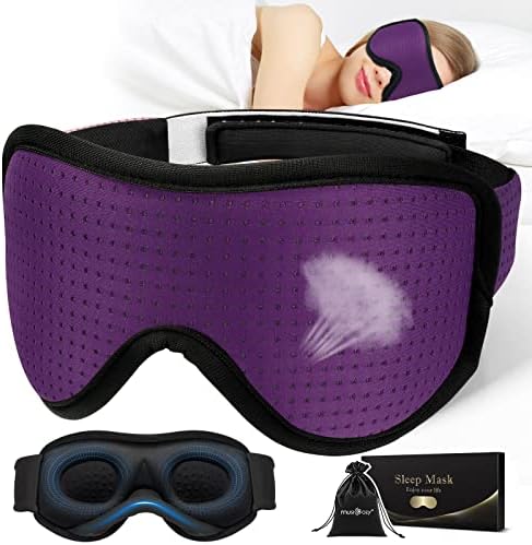 Máscara de sono Bluetooth Musicozy Sleep Bluetooth, Máscara de olho para dormir respirável 3D para homens adormecidos laterais,