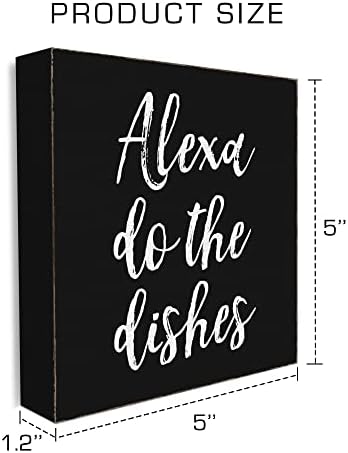 5 x 5 Alexa, faça as placas de placas de placa de madeira preta de madeira, placa de caixa de madeira de cozinha em forma, decoração de mesa de cavalete de sala de estar em casa -