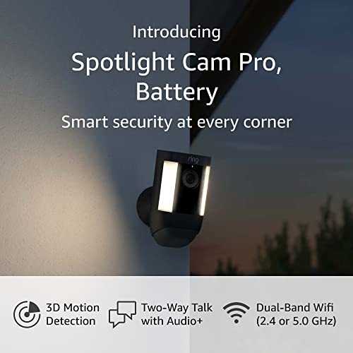 Anel Spotlight Cam Pro, bateria | Detecção de movimento 3D, conversa de mão dupla com áudio+e wifi de banda dupla-branca