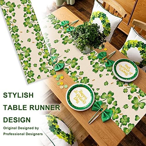 Seliem St. Patrick's Day Shamrock Clover Bushs Table Runner, Moedas de ouro Decoração de mesa de jantar de cozinha verde do coração,