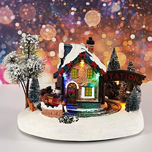 Innodept12 Christmas Lane Animated Snow Village - Santos Wonderland House com trem em movimento com atualização musical