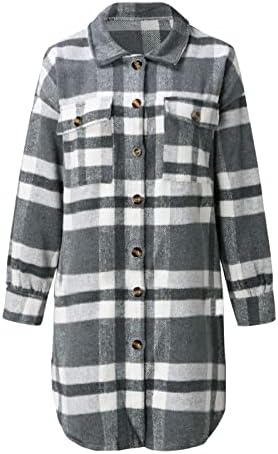 Jackets xadrezes casuais de lã feminina Button Up Up Trendy 2022 Fall Flannel Shacket Capel