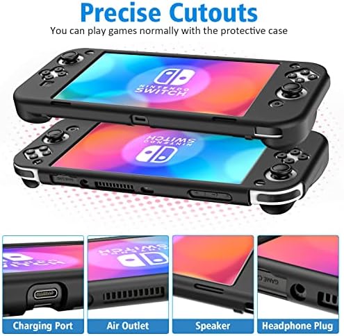 Oivo Switch OLED Protective Silicone Case Compatível com Nintendo Switch OLED, Switch OLED Soft Protection Tampa com 2 slots de jogo para Switch OLED Console - Black