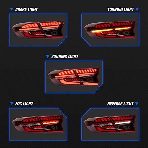 Luzes traseiras de LED para 2018-2022 Honda Accord, conjunto da luz traseira da lâmpada traseira, lente vermelha