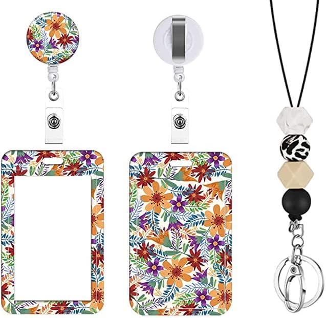 Aufruh 3pcs Capordéis florais fofos para ID Badges Holder, clipe retrátil de bobina de emblema com cordão de silicone com