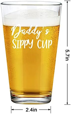 Pai Presente - Daddy Sippy Cup Beer Glass 15oz, Funny Dad Beer Pint Glass For Men Pai pai Novo pai marido Daddy, ideia especial de vidro de cerveja para o dia dos pais aniversário de Natal, 15oz