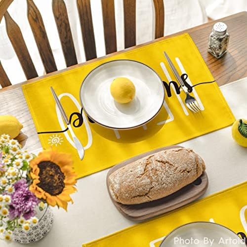 Modo Artóide Amarelo Hello Sunshine Summer Placemats para mesa de jantar, 12 x 18 polegadas decoração sazonal de férias vintage tapetes de mesa de 4