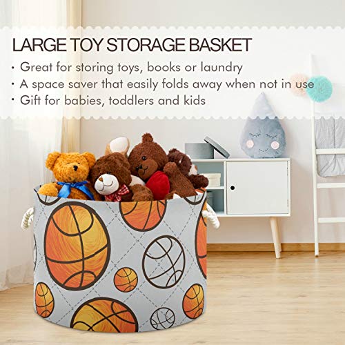 Grande cesta de armazenamento redondo - Basketball Grid Canvas Toy Storage Box Storage Storage Bin for Children & Dog Toys