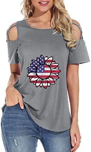 Mulheres 4 de julho Tops American Flag Patriótico Camiseta redonda Corto do pescoço de manga curta