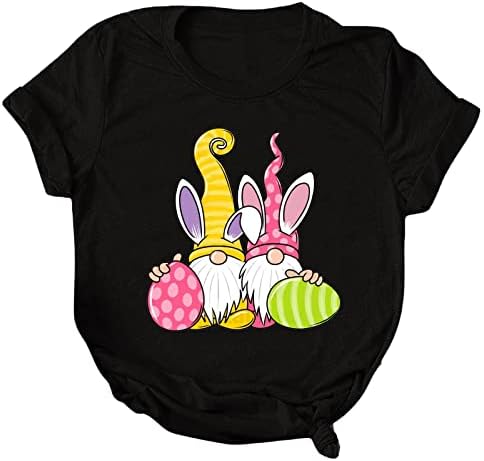 Camiseta de páscoa solta para mulheres engraçadas gnomos fofos ovos impressos t camisetas casuais pescoço redondo camisetas gráficas de manga curta