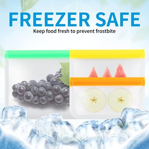Qiixnn Sacos de armazenamento de alimentos reutilizáveis, 10 pacotes BPA Freezer grátis Bagsextra grosso sacos de congeladores planos à prova de vazamento multicolor