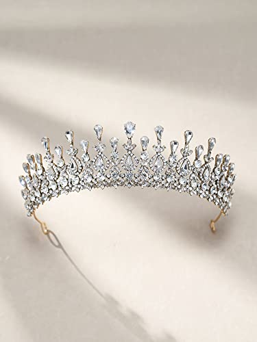 Sweetv Golden Tiara Crown for Women Girls, Wedding Tiara for Bride, Clear Crystal Birthday Beardpip Princess Diadem, Concurso