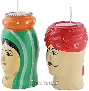 Handmade Marwari casal par de chá de chá de chá de cera Cera Stand para Diwali Navratri Christmas Ano Novo Itens de