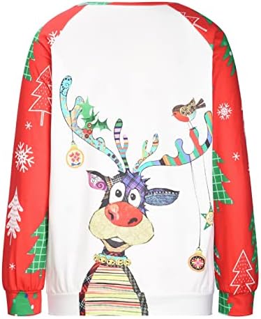 Molduras de Natal Rudolph Christmas para mulheres camisetas de manga longa Tops Fall Freny Elk Print Crewneck Sweweweathirts
