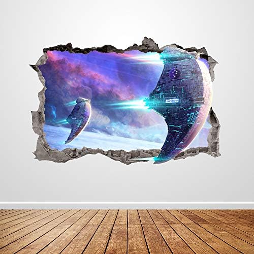 Decalque de parede de nave espacial esmagado 3D Galáxia gráfica Espaço Espaço Espaço Espaço Arte Arte Mural Poster Crianças