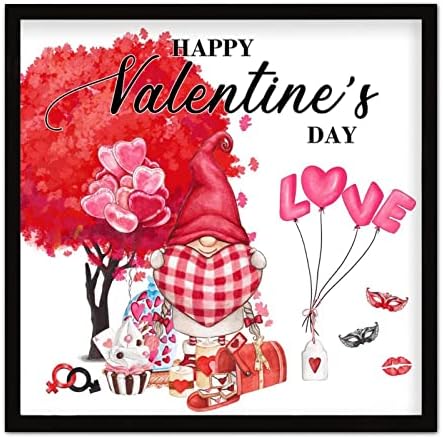 Pink Love Heart Rose Presente romântico Decoração de placas de madeira Feliz Dia dos Namorados Gnome Signo de madeira Decoração de