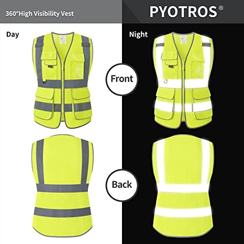 Colete de segurança de pyotros para mulheres colete de construção de malha respirável de alta visibilidade colete reflexivo com bolsos