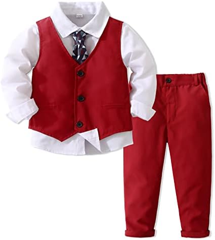 Terno formal de traje formal de 4 peças de garotos Kimocat calças de colete de vestuário e gravata de festas de aniversário