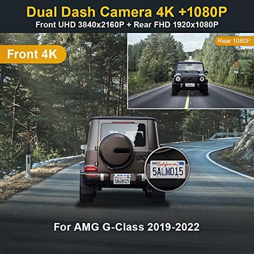 Fitcamx 4k Dupla Dash Cam Compatível com Mercedes-Benz AMG G-Class G63 2019 2020 2021 2022, OEM integrado OEM, Front 2160p e traseiro 1080p Ultra HD Video, Loop Graving WiFi, G-Sensor, Cartão 128GB