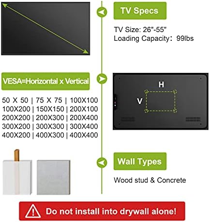 Usx Mount TV Suporte de parede de TV TILTING TV Universal Mount para a maioria da TV de tela plana de 26 a 55 polegadas