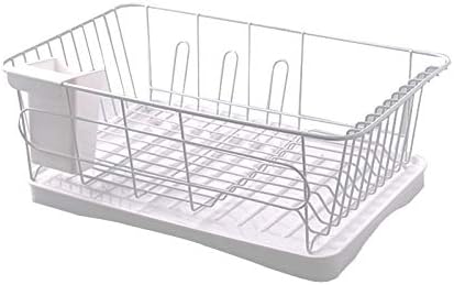 Jahh White prato rack, rack de secagem de cozinha, prateleira de utensílios anti -ferrugem, rack de armazenamento para balcão de cozinha