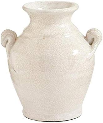 K&K Interiors Pitcher, jarra de cerâmica européia branca de 8,5 polegadas com 2 alças