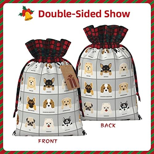 Bolsas de presente de cordão de Natal fofos-cães-funny-kawaii búfalo xadrez sacar sacos de festa favores