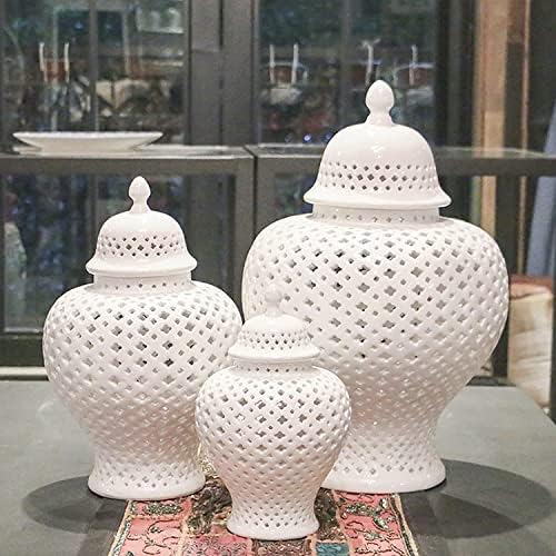 Jarra de cerâmica de cerâmica Bhui jarra de gengibre com tampa de cerâmica de cerâmica simples jarra de lanterna piercing jar jarra de gengibre jarra de gengibre branco para decoração de casa 2022.12.7