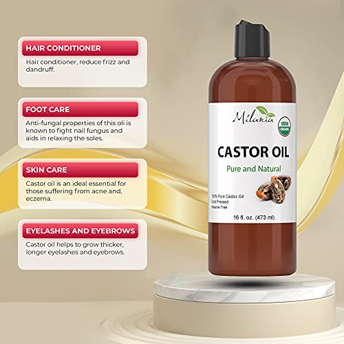 Milania Organic Castor Oil- Pure Pure Cold Beauty & Skincare Serum-Eyelash & Eyebrow Hair Growth intensificador-condicionador natural