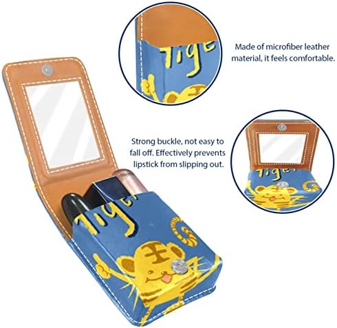 Bolsa de batom de batom de maquiagem de oryuekan com espelho portátil de armazenamento portátil de armazenamento de armazenamento de armazenamento Lip Gloss Organizador, desenho animado de tigre abstrato doodle arte
