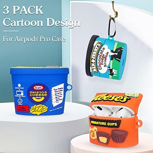 3Pack Food Case for AirPods Pro Case, Alquar Chefe Kawaii Cheese Cheese Reese Fudge de chocolate Casos de silicone,