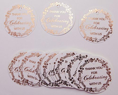 Obrigado Tags Gold Foil, 30 pacote, tags de favor do casamento, etiquetas de presente de chuveiro de noiva, obrigado por celebrar conosco por bebê, 16 anos ou decoração de casamento.