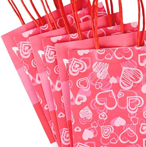 Gatherfun Pink Hot Pink Love Kraft Paper Gift Sacos com alças para o Dia dos Namorados, Casamentos, compromissos, aniversários, chuveiros