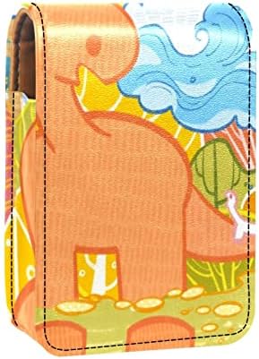 Bolsa de batom de batom de maquiagem de oryuekan com espelho portátil de armazenamento de batom portátil Organizador de armazenamento de brilho labial, dinossauro adorável desenho animado animal