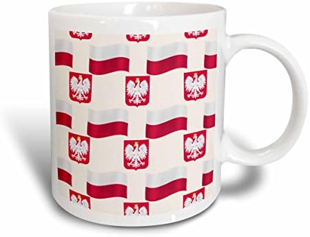 Bandeira 3drose e brasão de braços da Polônia em uma caneca de cerâmica de padrão colorido, 11 oz, branco