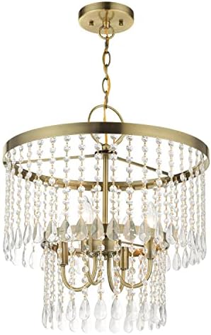 Iluminação Livex 4 Light Antique Brass Pingente Chandelier