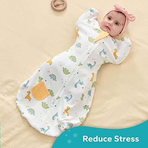 Baby Baby Swaddle Transição Bolsa de sono com braços com algodão cobertor vestível de bebê com zíper de duas vias 0,5 TOG LIGHTWELT SLEECH SACK para recém-nascido infantil 0-3/3-6/6-9 meses
