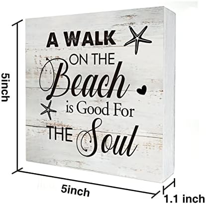 Citação da casa de praia Uma caminhada na praia é boa para a caixa de madeira da caixa de madeira decoração de mesa de madeira