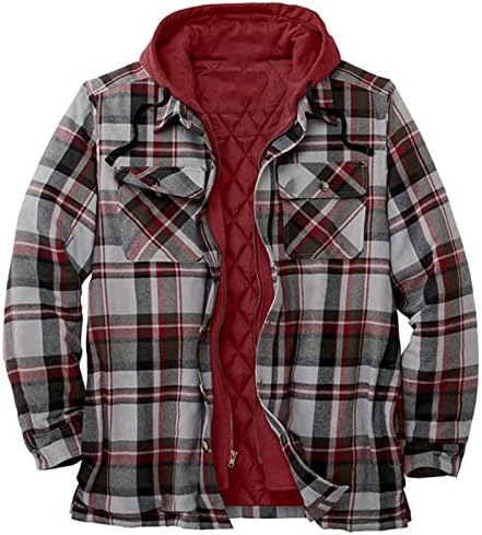 Jaqueta de flanela para masculino jaqueta masculina com jaqueta de pulôver de capuz para homens com casaco de flanela com capuz com capuz masculino com casaco de lã Fuzzy Button Down Down Jackets de flanela