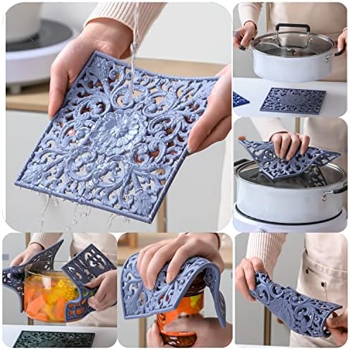 TRIVETES DE SILICONE MATS-TRIVETOS PARA PLACOS QUENTES, Mesa, bancada, Trivets de cozinha modernos resistentes ao calor, trivet-quadrado de trivet flexível, almofadas quentes para panelas e panelas de 3 cinza