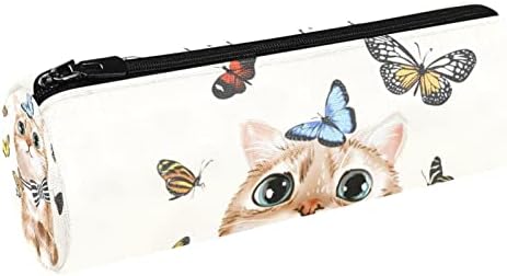 Cato fofo brincando com borboletas voadoras case de lápis bolsa de papelaria estudantil zíper bolsa de maquiagem de maquiagem