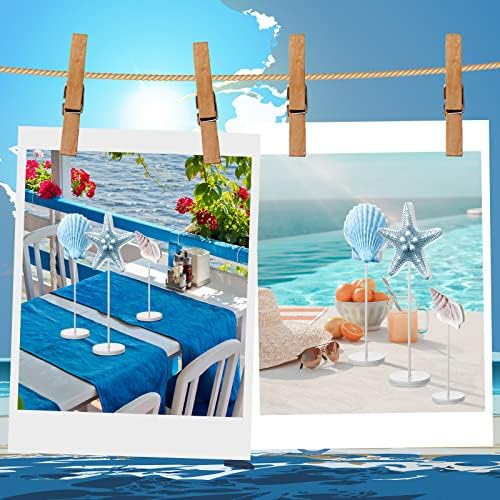 3 peças de verão praia tema oceano ornamento mesa de mesa de estilo costeiro náutico decoração de madeira marítima conchas de conchas de praia decoração para mesa de banheiro decorações de prateleiras da sala de estar, 3 estilos