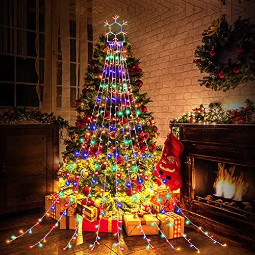Miniao Christmas Decoration Lights, 317 LED LUZES COMPLETAS com 13 Flakes de neve do Topper 8 Modos de iluminação decorativos