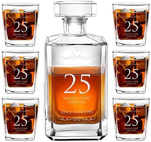 MAVERTON Whisky Set com 6 óculos para o homem - Tumblers personalizados - 23 fl oz. Universal Carafe - para casamento - para ela - para casais - conjunto personalizado - folhas