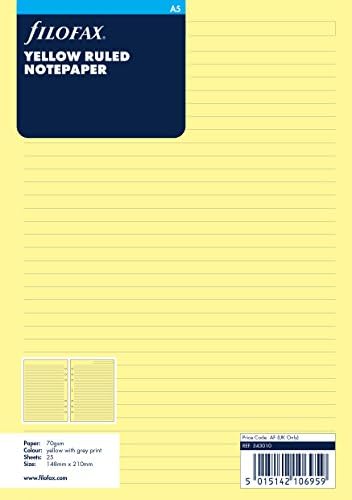Filofax 343010 Organizador pessoal, recarga, A5, memorando, governado, amarelo