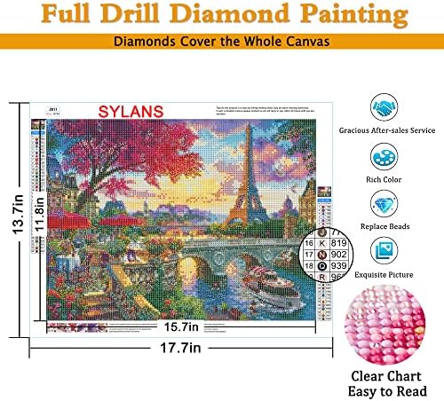 Sylans 5D Paris Kits de pintura de diamante para adultos Eiffel Tower Diamond Diamond Beginners Diy Full Round Drill Pintura