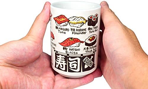 Japonês Yunomi Sushi Tea Cup Ware Mino, estampa de sushi