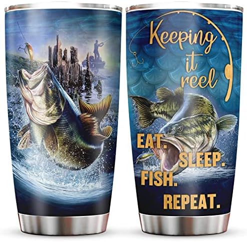 Presentes de pesca de Jevuta para homens meninos, presentes engraçados de pesca, presentes do dia dos pais, presentes de aniversário para amante de pesca, presentes de papai da filha e filho, Fisherman Gift Stainless Tumbler de aço 20oz 20oz